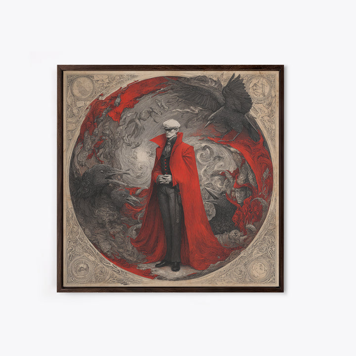 The Crimson Vampire, Expressionist Nightmare Art, Square Wall Art, Macabre Wall Art, Framed Canvas Print, Halloween Wall Art