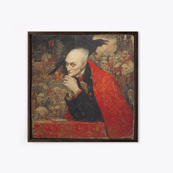 The Crimson Vampire, Grotesque Carnival Art, Square Wall Art, Dark Halloween Decor, Canvas Print, Halloween Wall Art, Statement Wall Art