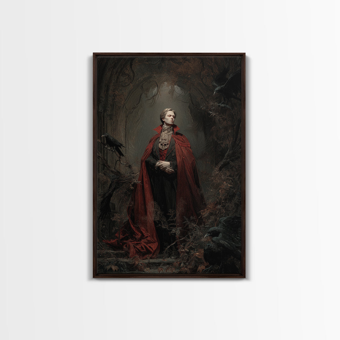 The Crimson Vampire, Expressionist Gothic Art, Vertical Wall Art, Dark Halloween Decor, Canvas Print, Halloween Wall Art, Macabre Wall Art