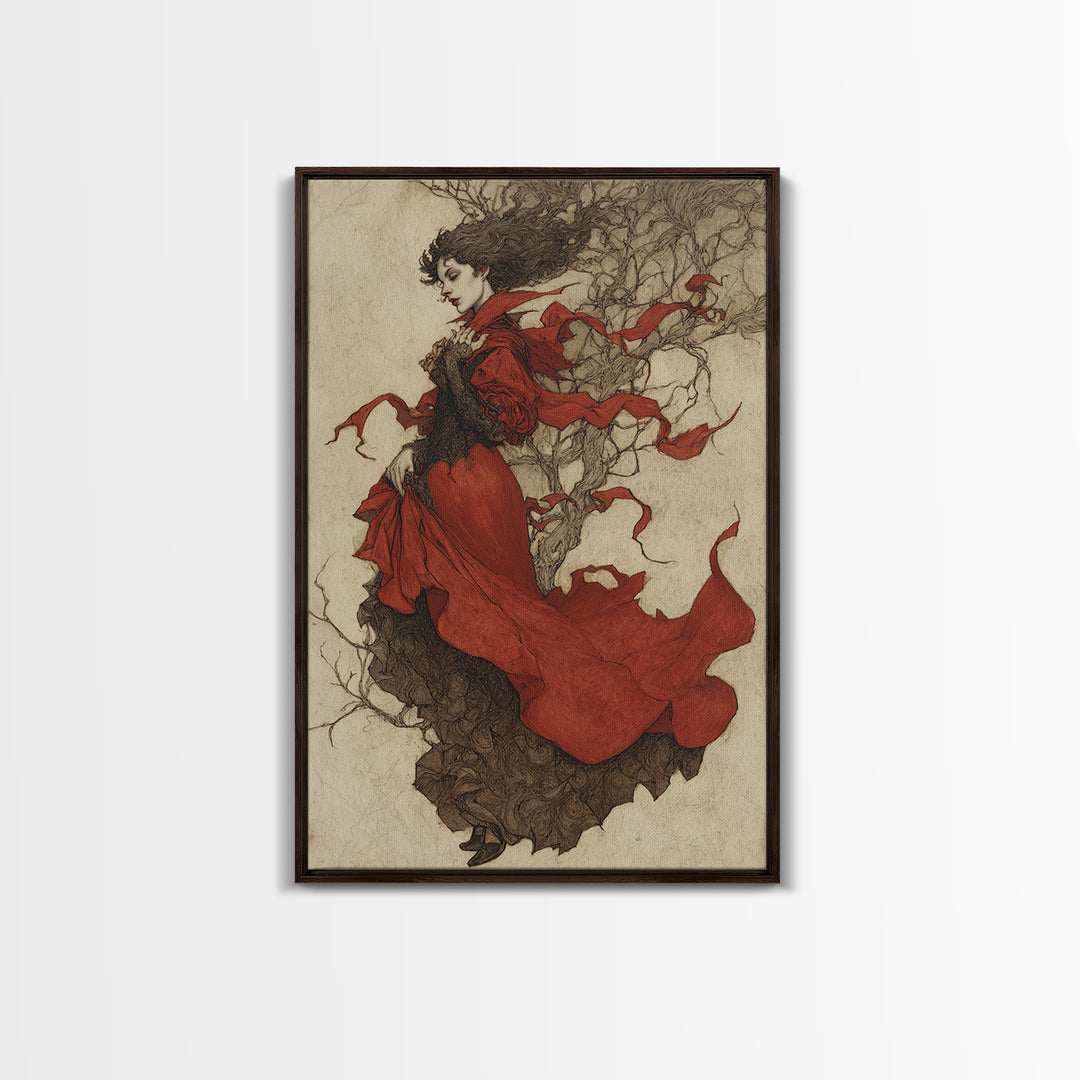 The Crimson Vampire, Gothic Storybook Art, Vertical Wall Art, Gothic Horror Wall Art, Framed Canvas Print, Halloween Wall Art