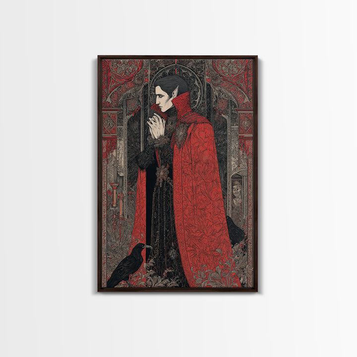 The Crimson Vampire, Stained Glass Gothic Art, Vertical Wall Art, Dark Fantasy Wall Art, Canvas Print, Halloween Wall Art, Halloween Decor