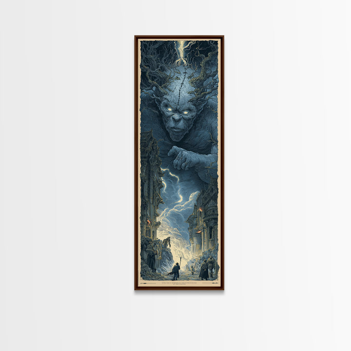 The Stitched Giant, Gothic Engraving Art, Tall Narrow Wall Art, Macabre Wall Art, Canvas Print, Halloween Wall Art, Dark Fantasy Art