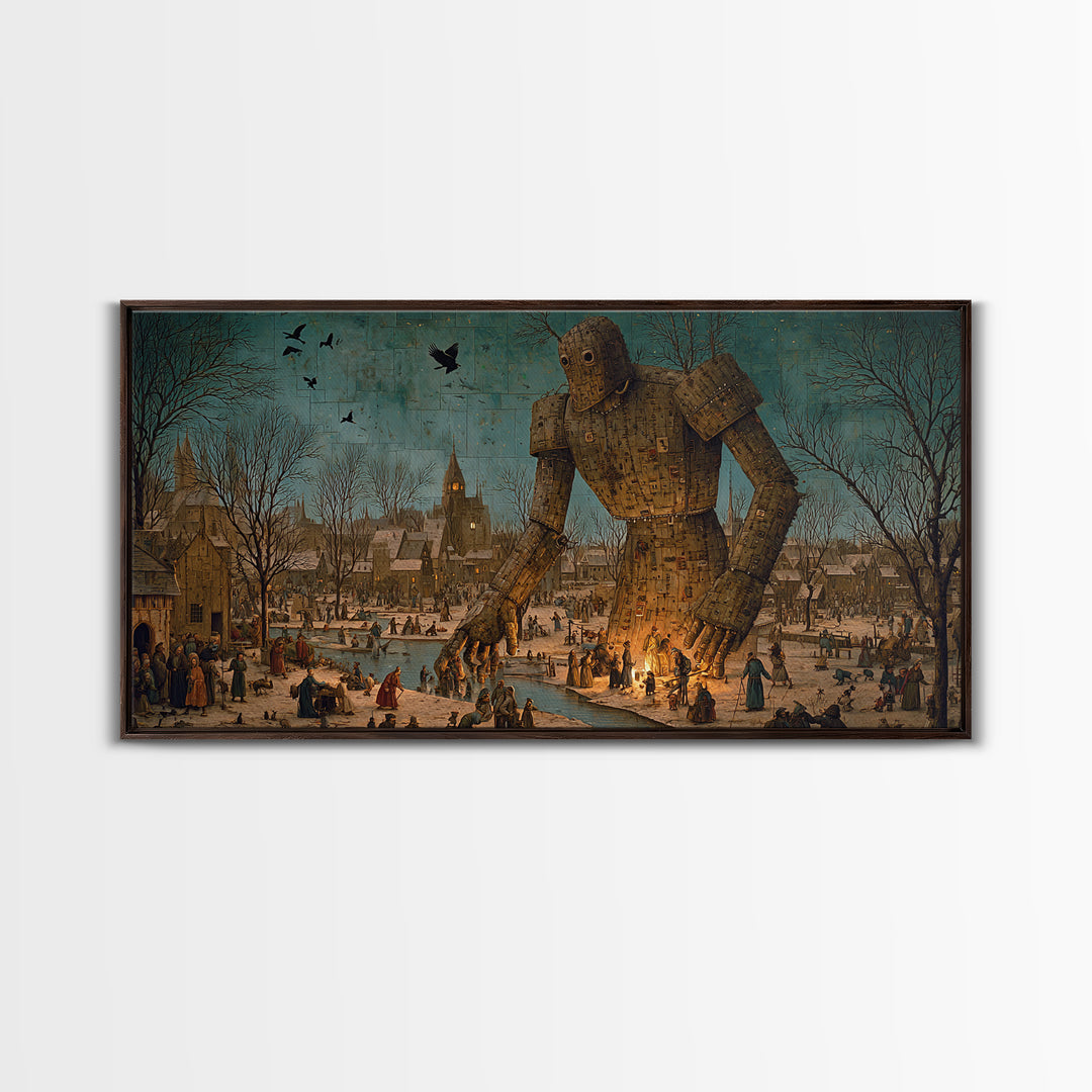 The Stitched Giant, Northern Renaissance Horror, Wide Panoramic Art, Dark Fantasy Wall Art, Canvas Print, Halloween Wall Art