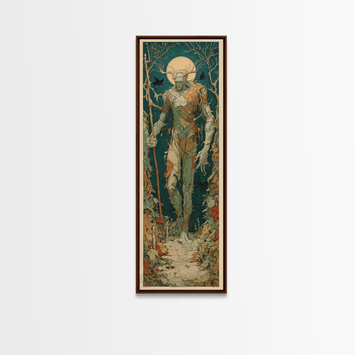 The Stitched Giant, Dark Renaissance Art, Tall Narrow Wall Art, Gothic Horror Wall Art, Framed Canvas Print, Halloween Wall Art