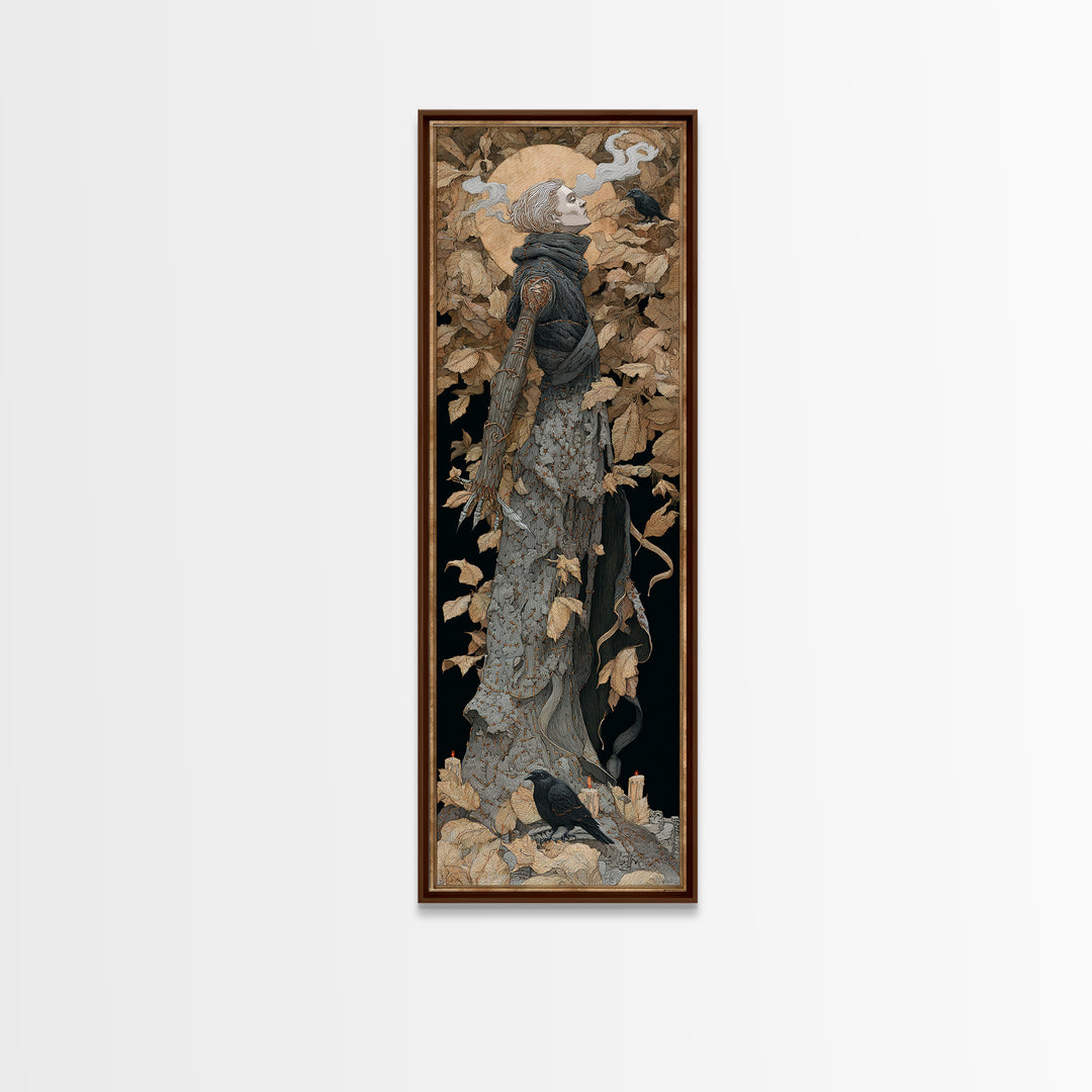 The Stitched Giant, Symbolist Death Art, Tall Narrow Wall Art, Dark Halloween Decor, Framed Canvas Print, Halloween Wall Art