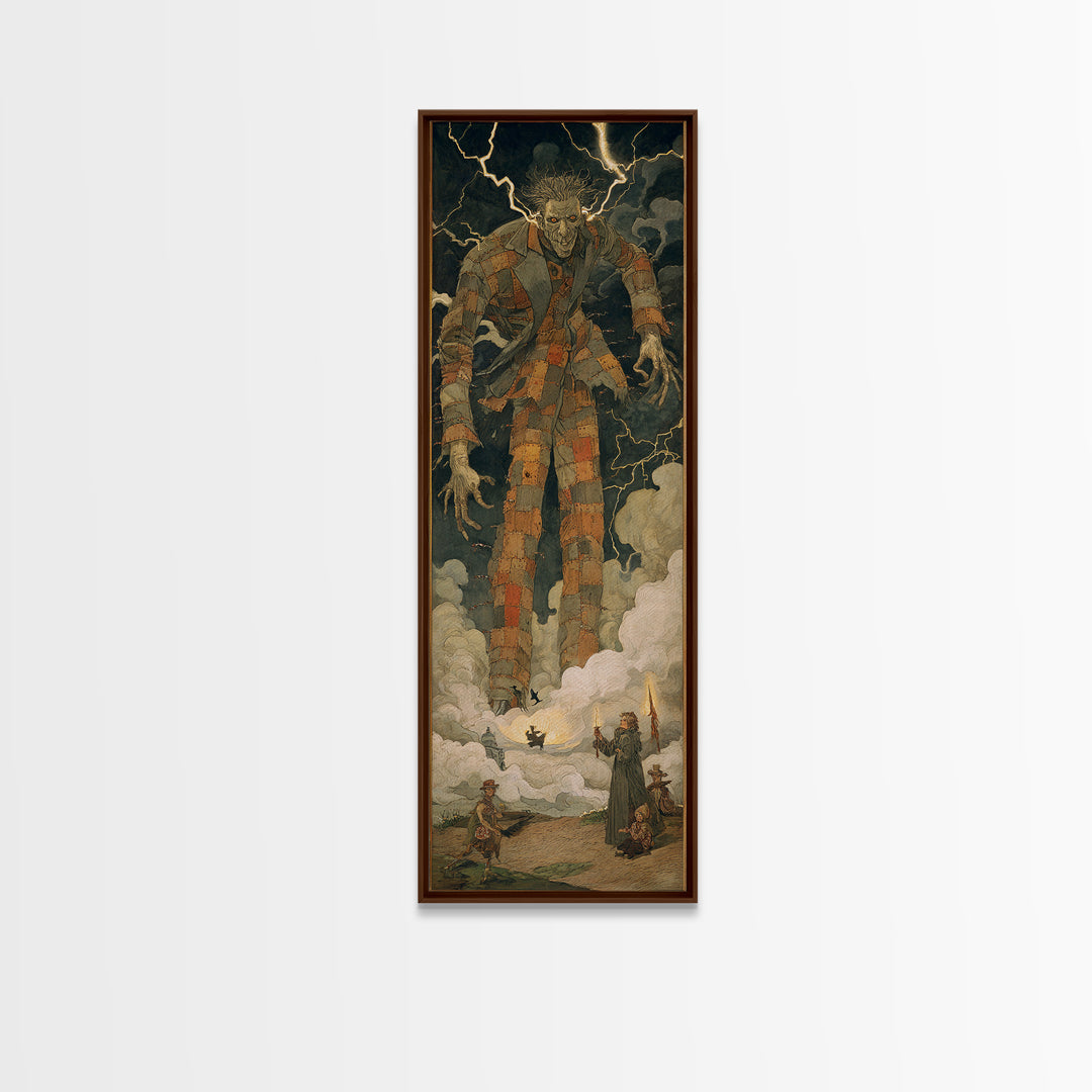 The Stitched Giant, Dark Symbolist Art, Tall Narrow Wall Art, Dark Fantasy Wall Art, Canvas Print, Halloween Wall Art