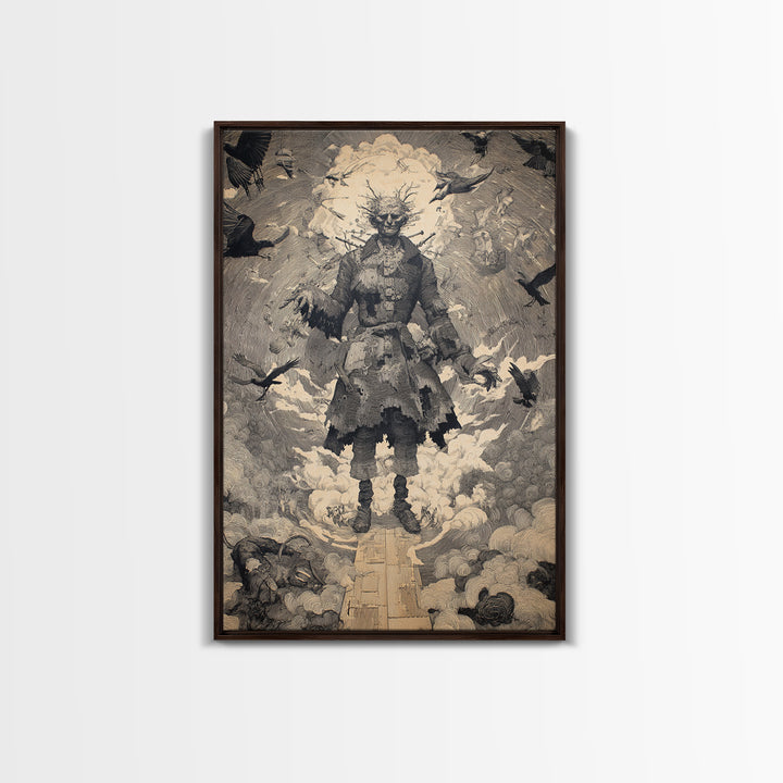 The Stitched Giant, Symbolist Etching Art, Vertical Wall Art, Dark Halloween Decor, Canvas Print, Halloween Wall Art, Dark Fantasy Art