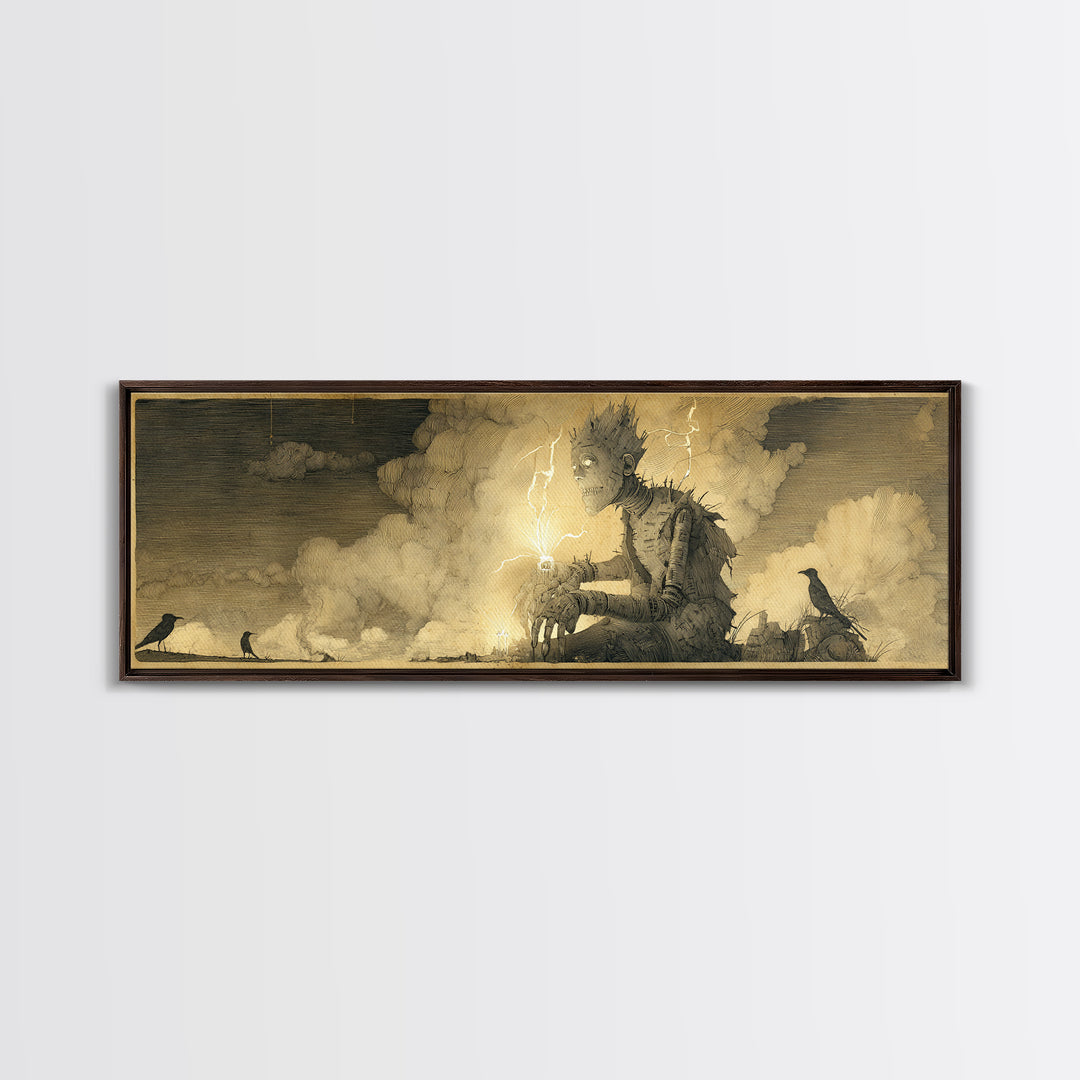 The Stitched Giant, Expressionist Nightmare Art, Extra Wide Wall Art, Gothic Horror Wall Art, Framed Canvas Print, Halloween Wall Art