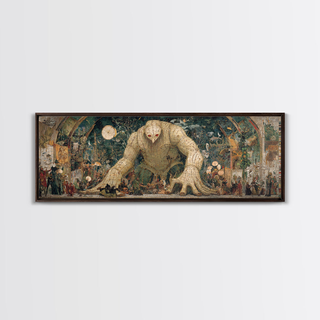 The Stitched Giant, Grotesque Carnival Art, Extra Wide Wall Art, Dark Halloween Decor, Framed Canvas Print, Halloween Wall Art