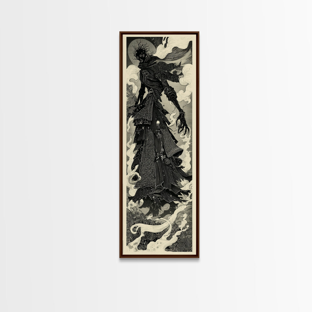 The Stitched Giant, Decadent Line Art, Tall Narrow Wall Art, Macabre Wall Art, Canvas Print, Halloween Wall Art
