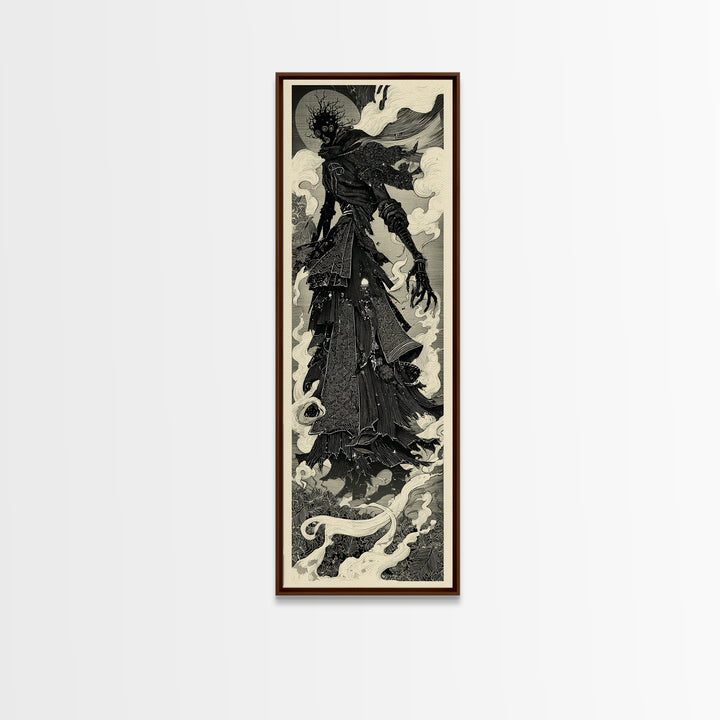 The Stitched Giant, Decadent Line Art, Tall Narrow Wall Art, Macabre Wall Art, Canvas Print, Halloween Wall Art