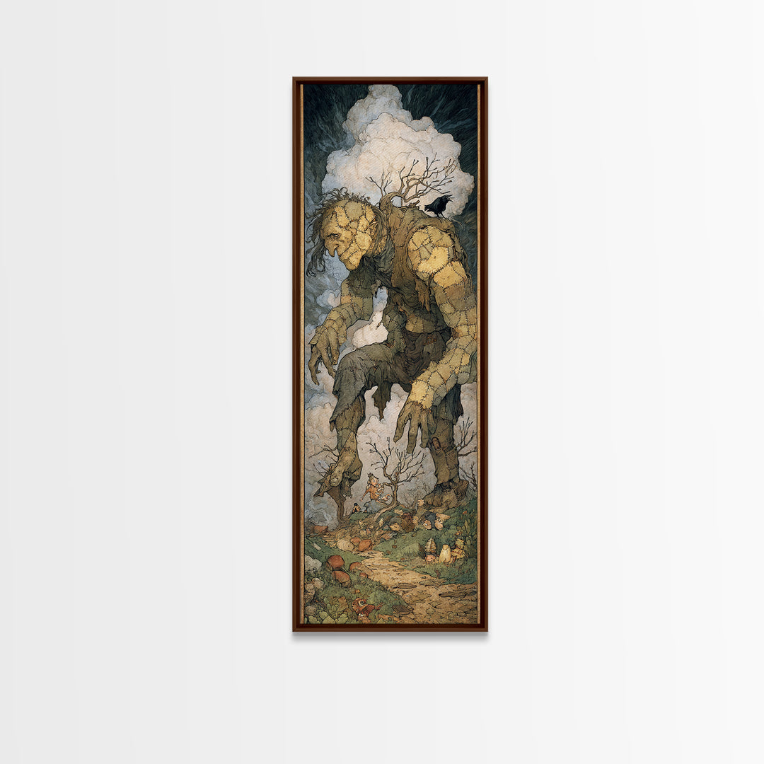 The Stitched Giant, Gothic Storybook Art, Tall Narrow Wall Art, Dark Halloween Decor, Canvas Print, Halloween Wall Art
