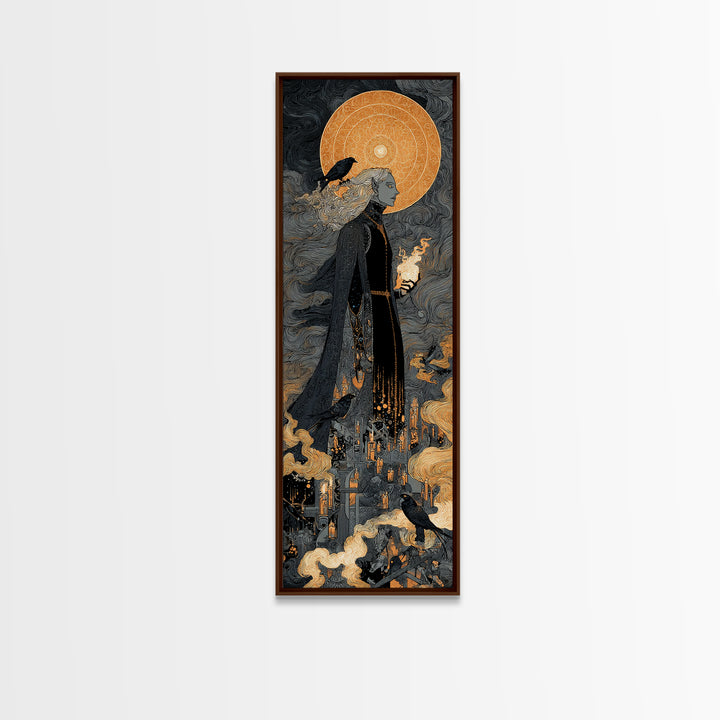 The Stitched Giant, Stained Glass Gothic Art, Tall Narrow Wall Art, Dark Halloween Decor, Canvas Print, Halloween Wall Art