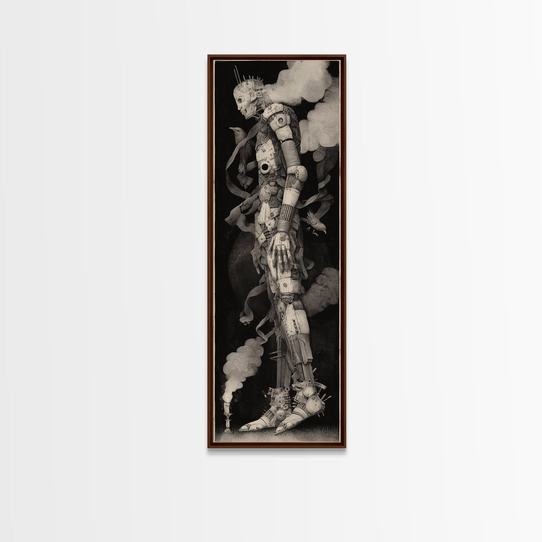 The Stitched Giant, Biomechanical Horror Art, Tall Narrow Wall Art, Dark Halloween Decor, Canvas Print, Halloween Wall Art