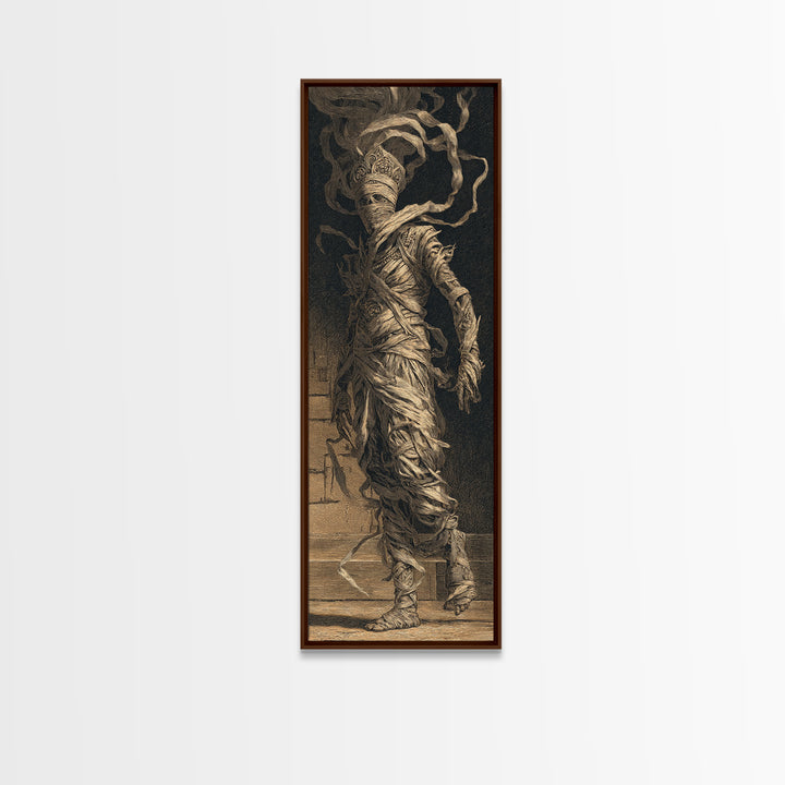 The Mummy Pharaoh, Architectural Etching Art, Tall Narrow Wall Art, Gothic Horror Wall Art, Canvas Print, Halloween Wall Art