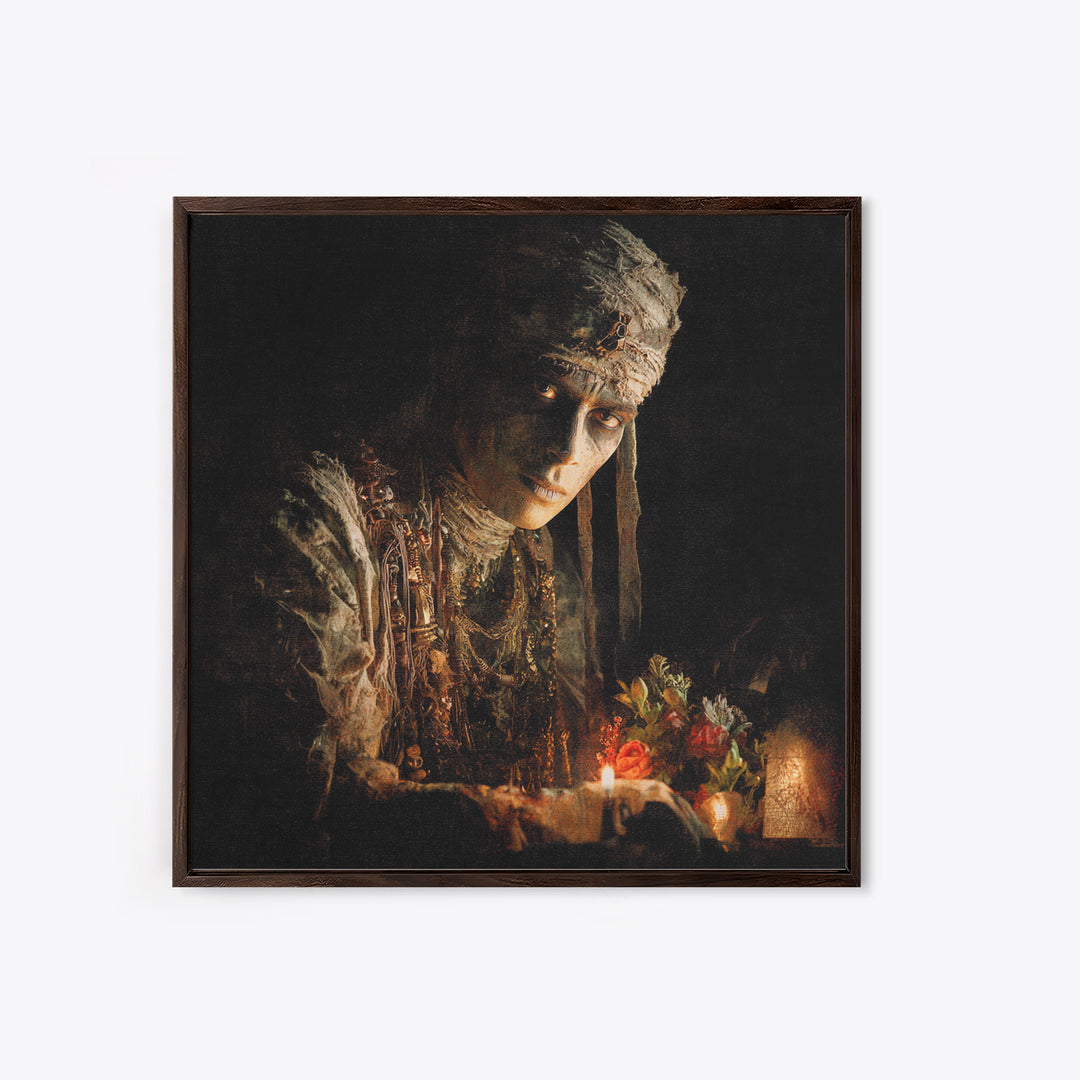 The Mummy Pharaoh, Symbolist Dream Art, Square Wall Art, Dark Fantasy Wall Art, Canvas Print, Halloween Wall Art, Dark Fantasy Art