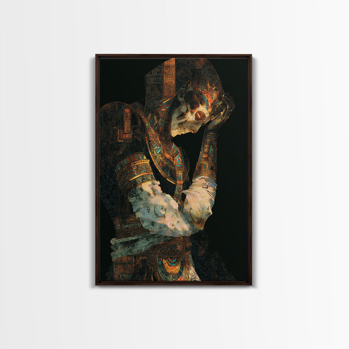 The Mummy Pharaoh, Stained Glass Gothic Art, Vertical Wall Art, Macabre Wall Art, Framed Canvas Print, Halloween Wall Art