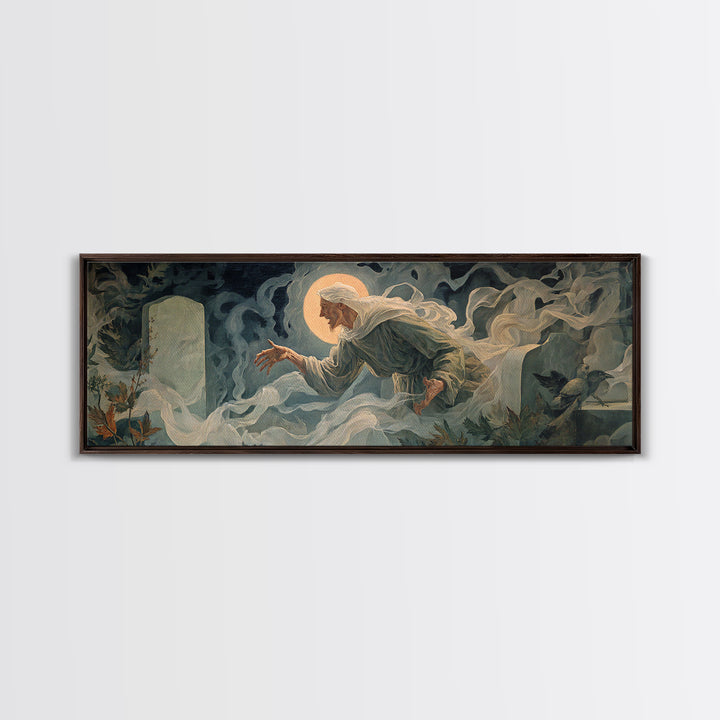 The Graveyard Ghost, Dark Renaissance Art, Extra Wide Wall Art, Dark Halloween Decor, Canvas Print, Halloween Wall Art