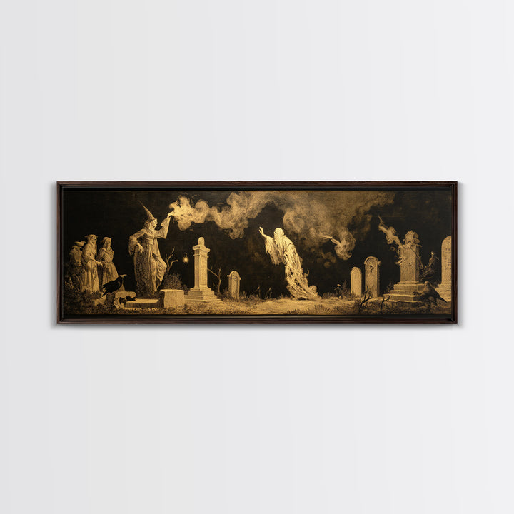 The Graveyard Ghost, Dark Romantic Horror Art, Extra Wide Wall Art, Dark Halloween Decor, Canvas Print, Halloween Wall Art