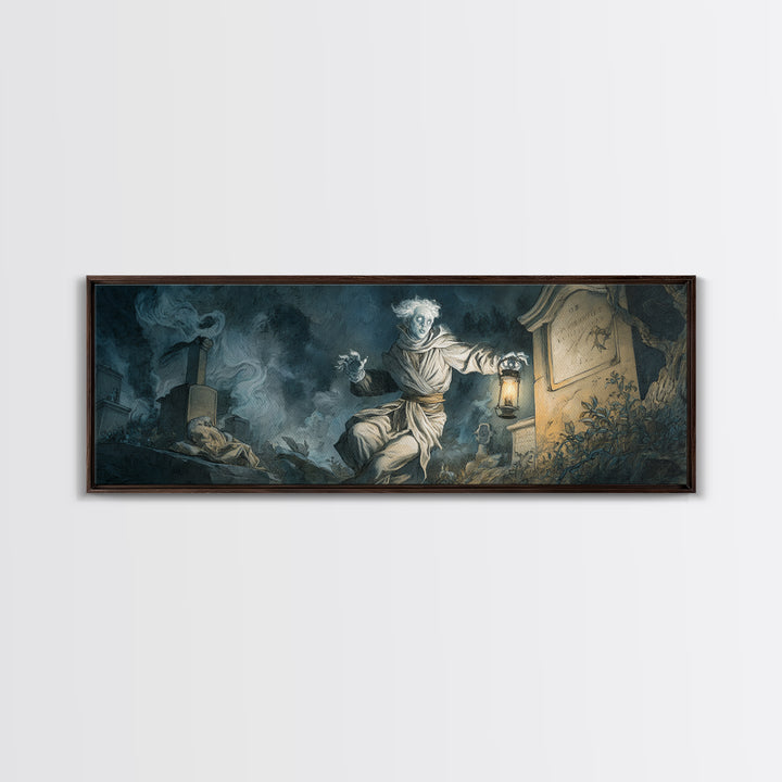 The Graveyard Ghost, Gothic Nightmare Art, Extra Wide Wall Art, Dark Halloween Decor, Canvas Print, Halloween Wall Art