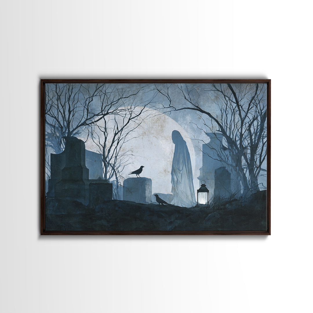 The Graveyard Ghost, Romantic Gothic Landscape, Landscape Wall Art, Macabre Wall Art, Canvas Print, Halloween Wall Art