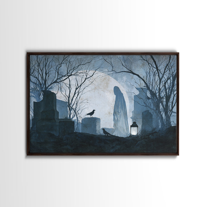 The Graveyard Ghost, Romantic Gothic Landscape, Landscape Wall Art, Macabre Wall Art, Canvas Print, Halloween Wall Art