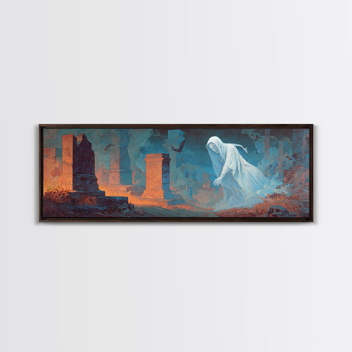 The Graveyard Ghost, Apocalyptic Romantic Art, Extra Wide Wall Art, Dark Halloween Decor, Canvas Print, Halloween Wall Art, Dark Fantasy Art