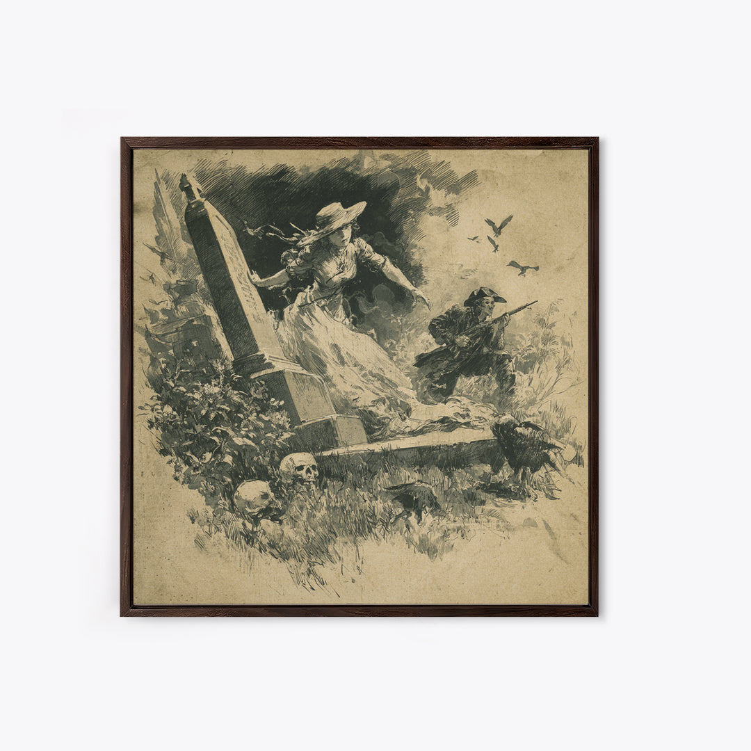 The Graveyard Ghost, Decadent Gothic Art, Square Wall Art, Dark Halloween Decor, Framed Canvas Print, Halloween Wall Art
