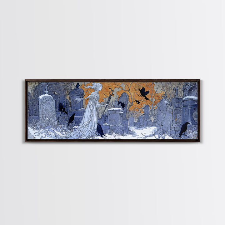 The Graveyard Ghost, Symbolist Death Art, Extra Wide Wall Art, Dark Fantasy Wall Art, Canvas Print, Halloween Wall Art