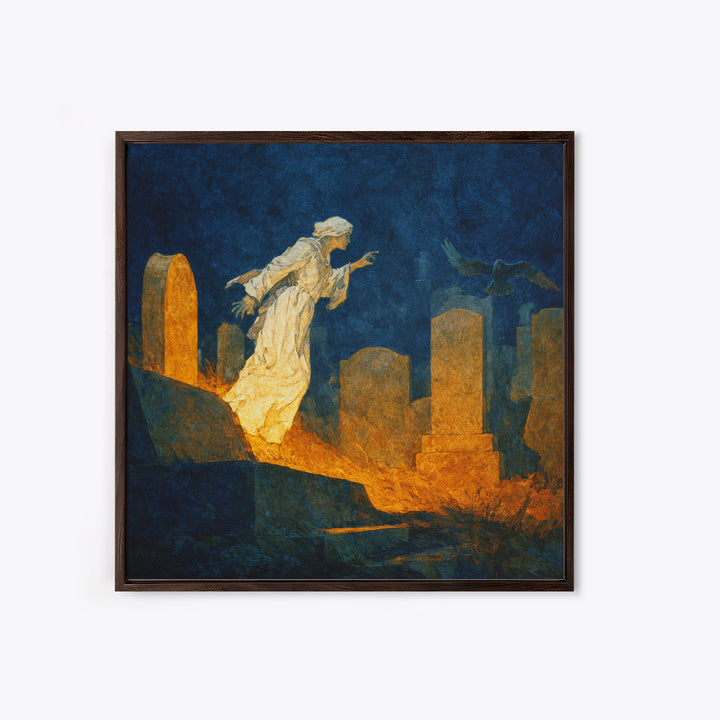 The Graveyard Ghost, Dark Symbolist Art, Square Wall Art, Gothic Horror Wall Art, Framed Canvas Print, Halloween Wall Art