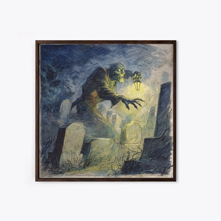 The Graveyard Ghost, Expressionist Nightmare Art, Square Wall Art, Dark Halloween Decor, Framed Canvas Print, Halloween Wall Art
