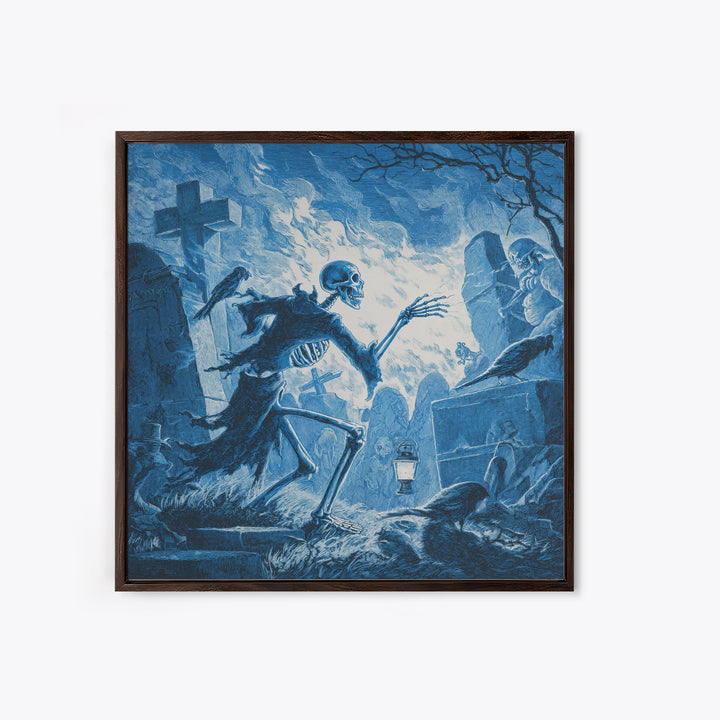 The Graveyard Ghost, Macabre Folk Print Art, Square Wall Art, Dark Halloween Decor, Canvas Print, Halloween Wall Art