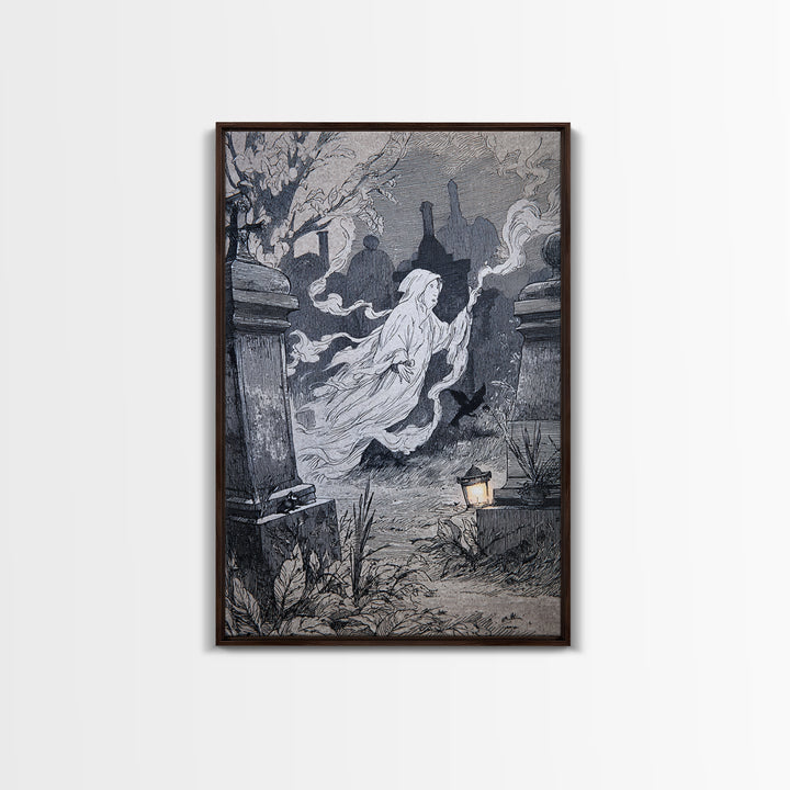 The Graveyard Ghost, Victorian Macabre Art, Vertical Wall Art, Dark Halloween Decor, Canvas Print, Halloween Wall Art