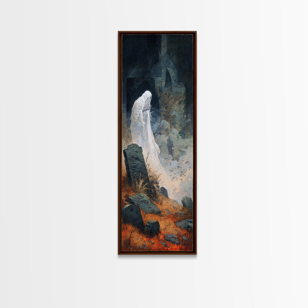 The Graveyard Ghost, Surreal Apocalyptic Art, Tall Narrow Wall Art, Dark Halloween Decor, Canvas Print, Halloween Wall Art