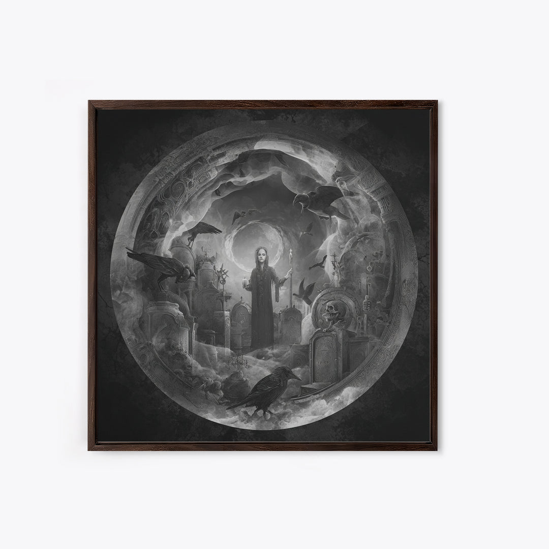 The Graveyard Ghost, Biomechanical Horror Art, Square Wall Art, Gothic Horror Wall Art, Framed Canvas Print, Halloween Wall Art