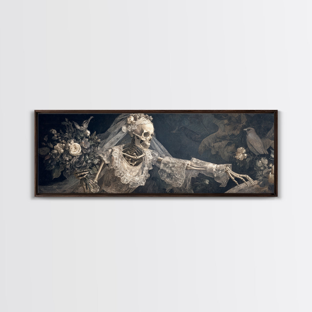 The Skeletal Bride, Medieval Grotesque Art, Extra Wide Wall Art, Dark Fantasy Wall Art, Framed Canvas Print, Halloween Wall Art