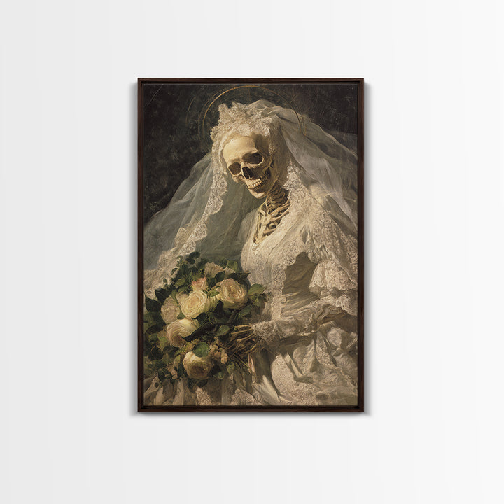 The Skeletal Bride, Dark Renaissance Art, Vertical Wall Art, Macabre Wall Art, Framed Canvas Print, Halloween Wall Art