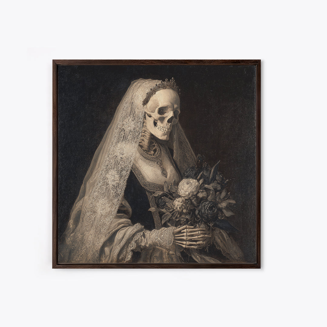 The Skeletal Bride, Danse Macabre Art, Square Wall Art, Macabre Wall Art, Canvas Print, Halloween Wall Art