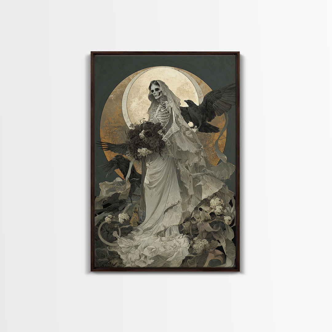 The Skeletal Bride, Decadent Gothic Art, Vertical Wall Art, Dark Halloween Decor, Framed Canvas Print, Halloween Wall Art