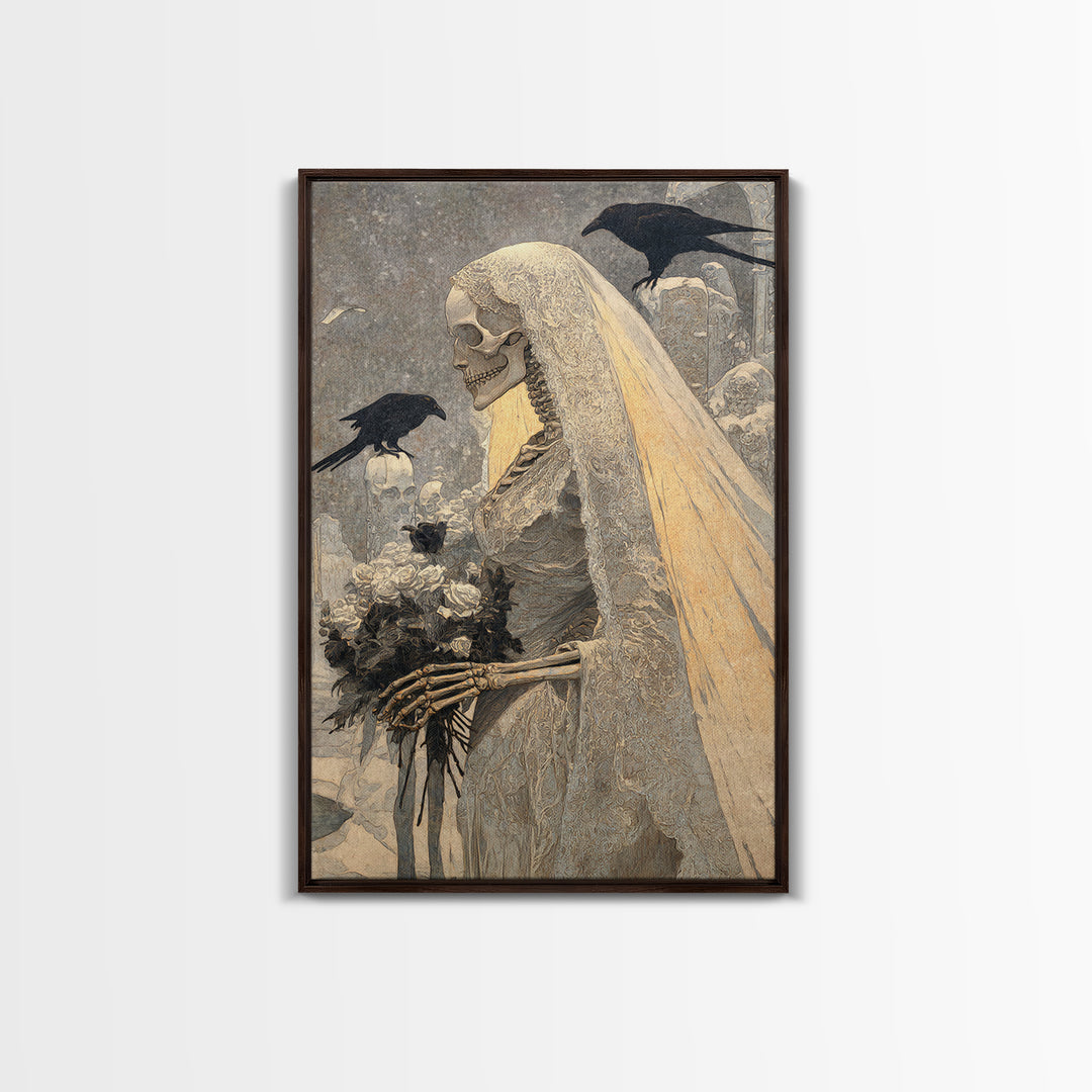The Skeletal Bride, Symbolist Death Art, Vertical Wall Art, Macabre Wall Art, Framed Canvas Print, Halloween Wall Art