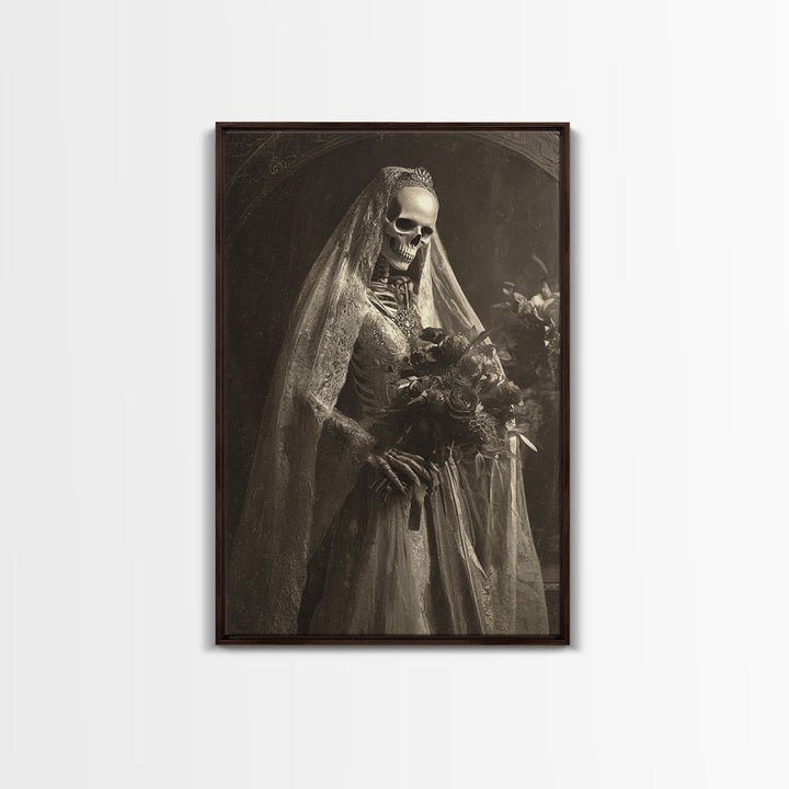 The Skeletal Bride, Dark Symbolist Art, Vertical Wall Art, Dark Fantasy Wall Art, Framed Canvas Print, Halloween Wall Art