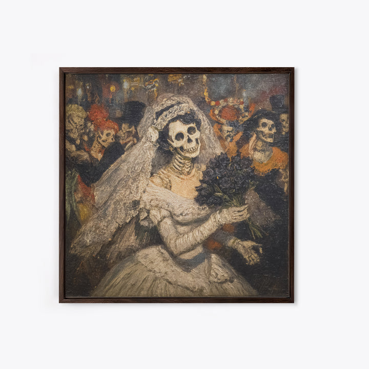 The Skeletal Bride, Grotesque Carnival Art, Square Wall Art, Dark Fantasy Wall Art, Canvas Print, Halloween Wall Art, Gothic Home Decor
