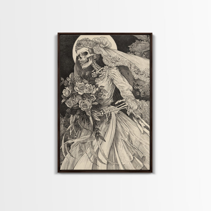 The Skeletal Bride, Victorian Macabre Art, Vertical Wall Art, Dark Fantasy Wall Art, Canvas Print, Halloween Wall Art, Halloween Decor