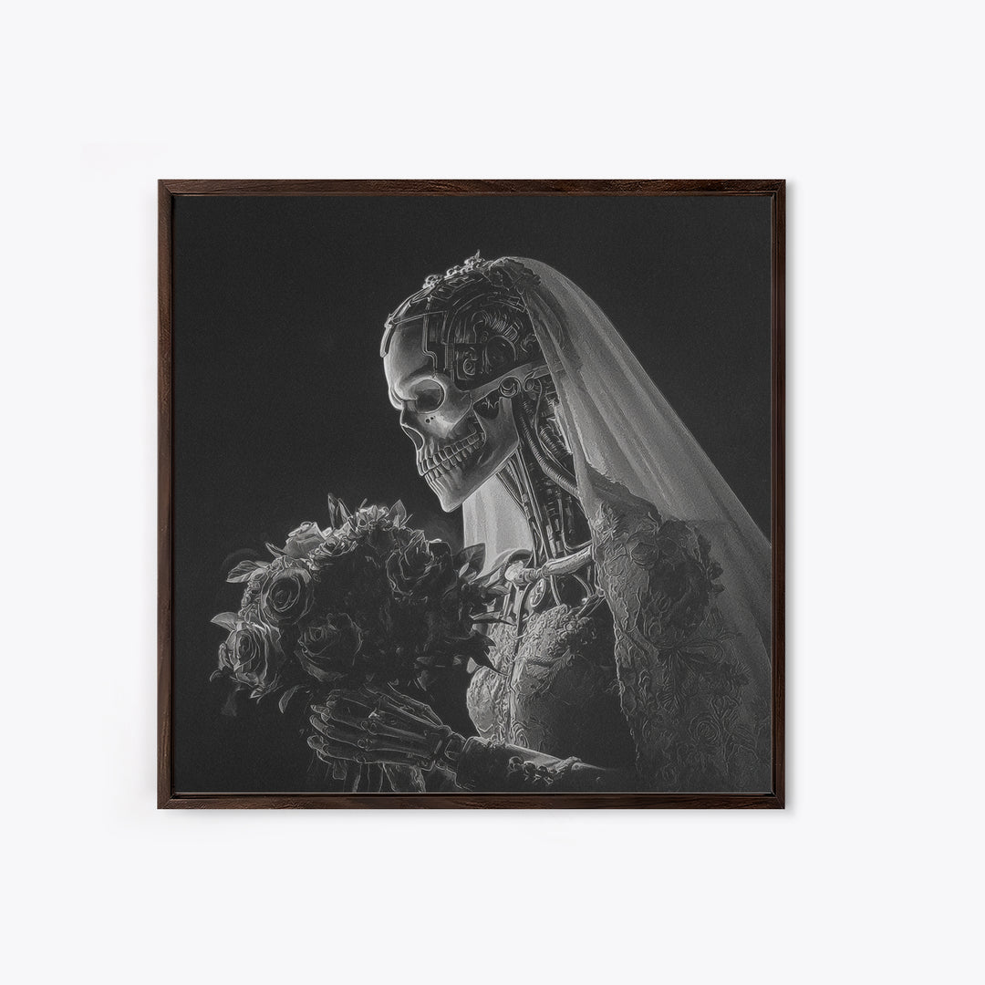 The Skeletal Bride, Biomechanical Horror Art, Square Wall Art, Dark Fantasy Wall Art, Canvas Print, Halloween Wall Art, Halloween Decor