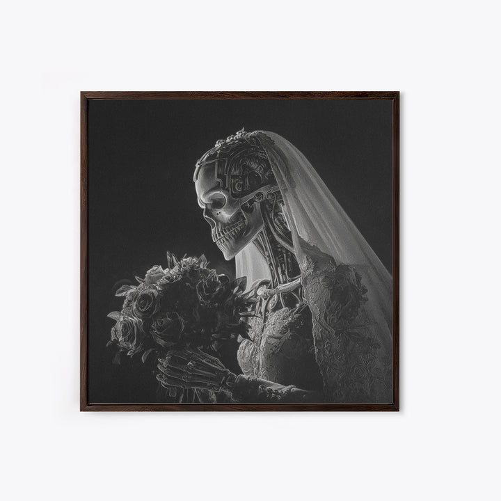 The Skeletal Bride, Biomechanical Horror Art, Square Wall Art, Dark Fantasy Wall Art, Canvas Print, Halloween Wall Art, Halloween Decor