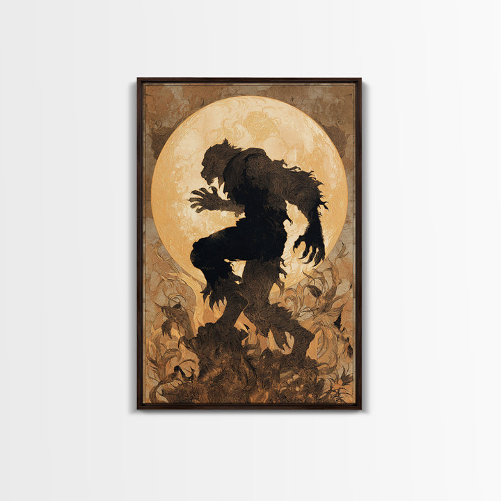The Moon-Cursed Werewolf, Dark Renaissance Art, Vertical Wall Art, Macabre Wall Art, Framed Canvas Print, Halloween Wall Art