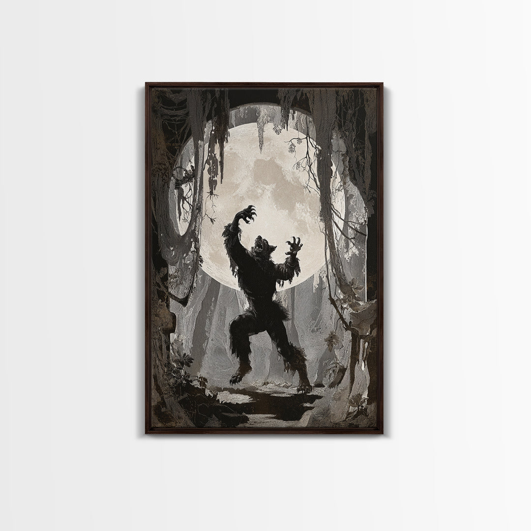 The Moon-Cursed Werewolf, Danse Macabre Art, Vertical Wall Art, Dark Fantasy Wall Art, Framed Canvas Print