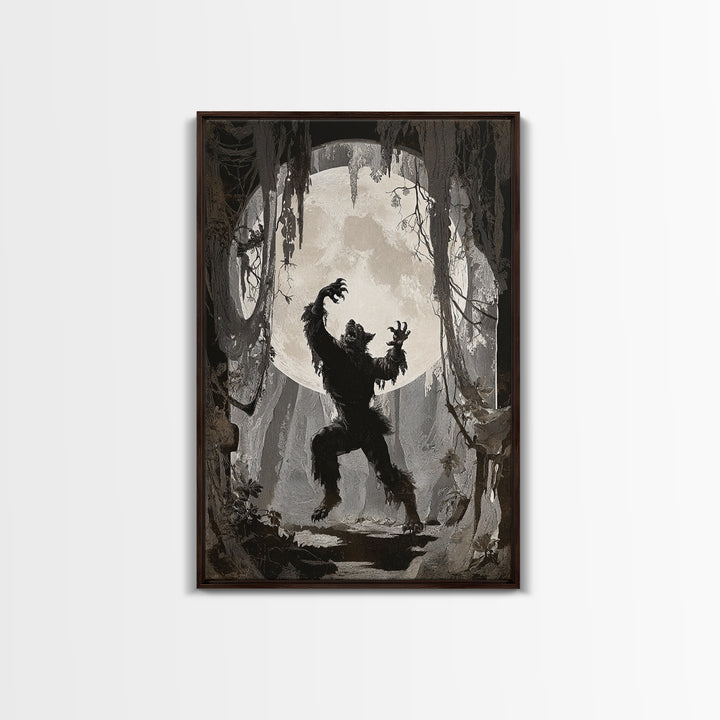 The Moon-Cursed Werewolf, Danse Macabre Art, Vertical Wall Art, Dark Fantasy Wall Art, Framed Canvas Print