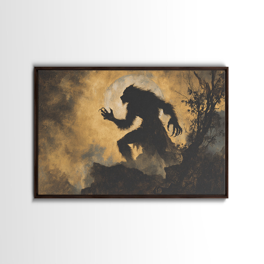 The Moon-Cursed Werewolf, Baroque Witchcraft Art, Landscape Wall Art, Dark Fantasy Wall Art, Framed Canvas Print, Halloween Wall Art