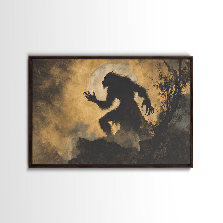 The Moon-Cursed Werewolf, Baroque Witchcraft Art, Landscape Wall Art, Dark Fantasy Wall Art, Framed Canvas Print, Halloween Wall Art